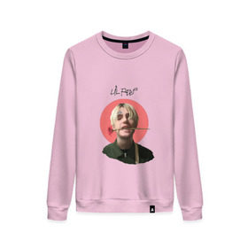 Женский свитшот хлопок с принтом LiL PEEP в городе Новоалтайск, 100% хлопок | прямой крой, круглый вырез, на манжетах и по низу широкая трикотажная резинка  | ahr | cloud | crybaby | elijah | gustav | hellboy | lil | peep | rap | usa | ар | густав | клауд | лил | пип | рэп | сша | элайджа
