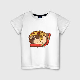 Детская футболка хлопок с принтом Pizza Dog в городе Новоалтайск, 100% хлопок | круглый вырез горловины, полуприлегающий силуэт, длина до линии бедер | Тематика изображения на принте: amimals | cook | dog | doggy | food | pizza | woof | боксер | бульдог | бультерьер | волк | гав | доберман | дог | долматинец | друг | еда | животные | йорк | кок | мопс | овчарка | пёс | песик | питомец | пицца | повар | пудель