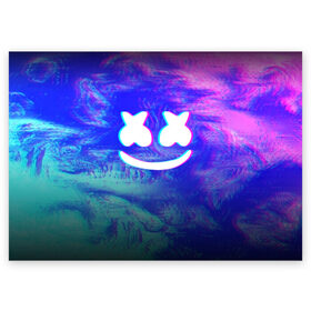 Поздравительная открытка с принтом MARSHMELLO GLITCH в городе Новоалтайск, 100% бумага | плотность бумаги 280 г/м2, матовая, на обратной стороне линовка и место для марки
 | Тематика изображения на принте: dj | glitch | marshmello | usa | америка | глитч | клубная музыка | маршмелло | музыка | музыкант