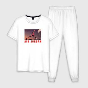 Мужская пижама хлопок с принтом MICHAEL JORDAN в городе Новоалтайск, 100% хлопок | брюки и футболка прямого кроя, без карманов, на брюках мягкая резинка на поясе и по низу штанин
 | 23 | bulls | chicago bulls | jordan | logo | michael jordan | nba | paris saint germain | psg | red | sport | быки | джордан | лого | майкл джордан | псг | спорт | чигаго буллс