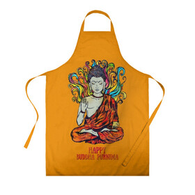 Фартук 3D с принтом Happy Buddha Purnima в городе Новоалтайск, 100% полиэстер | общий размер — 65 х 85 см, ширина нагрудника — 26 см, горловина — 53 см, длина завязок — 54 см, общий обхват в поясе — 173 см. Принт на завязках и на горловине наносится с двух сторон, на основной части фартука — только с внешней стороны | buddha | golden | happy | indian | kesa | lotus | monk | orange | ornament | pattern | pose | religion | shakyamuni | spiritual | te | будда | буддизм | духовный | золотой | индийский | кашая | кэса | лотос | оранжевый | орнамент | основатель | по