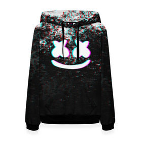 Женская толстовка 3D с принтом MARSHMELLO GLITCH в городе Новоалтайск, 100% полиэстер  | двухслойный капюшон со шнурком для регулировки, мягкие манжеты на рукавах и по низу толстовки, спереди карман-кенгуру с мягким внутренним слоем. | dj | glitch | marshmello | usa | америка | глитч | клубная музыка | маршмелло | музыка | музыкант