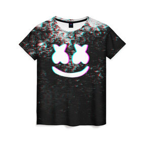 Женская футболка 3D с принтом MARSHMELLO GLITCH в городе Новоалтайск, 100% полиэфир ( синтетическое хлопкоподобное полотно) | прямой крой, круглый вырез горловины, длина до линии бедер | dj | glitch | marshmello | usa | америка | глитч | клубная музыка | маршмелло | музыка | музыкант