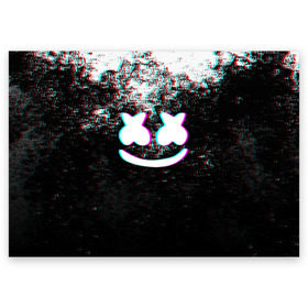 Поздравительная открытка с принтом MARSHMELLO GLITCH в городе Новоалтайск, 100% бумага | плотность бумаги 280 г/м2, матовая, на обратной стороне линовка и место для марки
 | Тематика изображения на принте: dj | glitch | marshmello | usa | америка | глитч | клубная музыка | маршмелло | музыка | музыкант