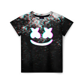 Детская футболка 3D с принтом MARSHMELLO GLITCH в городе Новоалтайск, 100% гипоаллергенный полиэфир | прямой крой, круглый вырез горловины, длина до линии бедер, чуть спущенное плечо, ткань немного тянется | dj | glitch | marshmello | usa | америка | глитч | клубная музыка | маршмелло | музыка | музыкант
