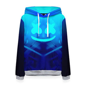 Женская толстовка 3D с принтом MARSHMELLO NEON в городе Новоалтайск, 100% полиэстер  | двухслойный капюшон со шнурком для регулировки, мягкие манжеты на рукавах и по низу толстовки, спереди карман-кенгуру с мягким внутренним слоем. | dj | glitch | marshmello | neon | techno | usa | абстракция | америка | глитч | клубная музыка | маршмелло | музыка | музыкант | неон | техно