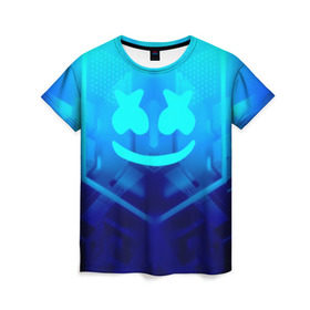 Женская футболка 3D с принтом MARSHMELLO NEON в городе Новоалтайск, 100% полиэфир ( синтетическое хлопкоподобное полотно) | прямой крой, круглый вырез горловины, длина до линии бедер | dj | glitch | marshmello | neon | techno | usa | абстракция | америка | глитч | клубная музыка | маршмелло | музыка | музыкант | неон | техно