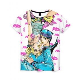 Женская футболка 3D с принтом JoJo Bizarre Adventure в городе Новоалтайск, 100% полиэфир ( синтетическое хлопкоподобное полотно) | прямой крой, круглый вырез горловины, длина до линии бедер | anime | aureo | jojo | jojos | jojos bizarre adventure | vento | боевик | джоджо | иероглиф | манга | приключения | стиль | ужасы | фэнтези | япония