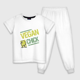 Детская пижама хлопок с принтом Vegan Chick в городе Новоалтайск, 100% хлопок |  брюки и футболка прямого кроя, без карманов, на брюках мягкая резинка на поясе и по низу штанин
 | earth | green | greenpaece | nature | sport | vegan | world | yoga | веган | вегетарианец | гринпис | дерево | еда | животные | жизнь | здоровье | зеленый | йога | лес | мир | овощи | пища | планета | природа | птица | растение | спорт