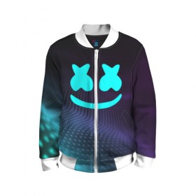 Детский бомбер 3D с принтом MARSHMELLO в городе Новоалтайск, 100% полиэстер | застегивается на молнию, по бокам два кармана без застежек, мягкие манжеты, по низу бомбера и на воротнике — эластичная резинка | dj | marshmello | usa | америка | клубная музыка | маршмелло | музыка | музыкант