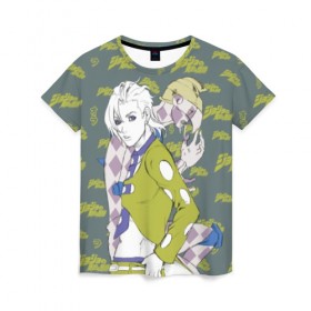 Женская футболка 3D с принтом JoJo Bizarre Adventure в городе Новоалтайск, 100% полиэфир ( синтетическое хлопкоподобное полотно) | прямой крой, круглый вырез горловины, длина до линии бедер | anime | aureo | jojo | jojos | jojos bizarre adventure | vento | боевик | джоджо | иероглиф | манга | приключения | стиль | ужасы | фэнтези | япония