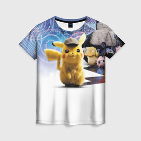 Женская футболка 3D с принтом Detective Pikachu (НА СПИНЕ) в городе Новоалтайск, 100% полиэфир ( синтетическое хлопкоподобное полотно) | прямой крой, круглый вырез горловины, длина до линии бедер | detective pikachu | pikachu | pokemon | детектив пикачу | пика | покемон