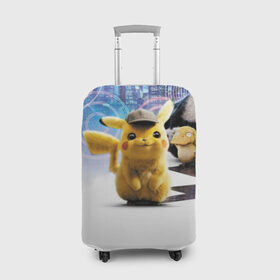 Чехол для чемодана 3D с принтом Detective Pikachu (НА СПИНЕ) в городе Новоалтайск, 86% полиэфир, 14% спандекс | двустороннее нанесение принта, прорези для ручек и колес | detective pikachu | pikachu | pokemon | детектив пикачу | пика | покемон