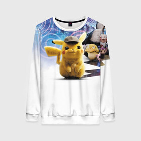 Женский свитшот 3D с принтом Detective Pikachu (НА СПИНЕ) в городе Новоалтайск, 100% полиэстер с мягким внутренним слоем | круглый вырез горловины, мягкая резинка на манжетах и поясе, свободная посадка по фигуре | detective pikachu | pikachu | pokemon | детектив пикачу | пика | покемон
