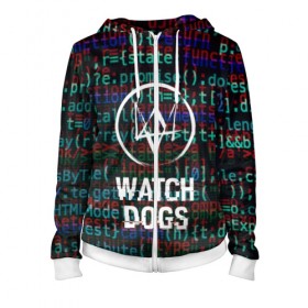 Женская толстовка 3D на молнии с принтом WATCH DOGS в городе Новоалтайск, 100% полиэстер | длина до линии бедра, манжеты и пояс оформлены мягкой тканевой резинкой, двухслойный капюшон со шнурком для регулировки, спереди молния, по бокам два кармана | 