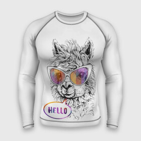 Мужской рашгард 3D с принтом Лама в городе Новоалтайск,  |  | alpaca | animal | beautiful | cute | drawing | graphics | head | hello | hipster | inscription | llama | rainbow | shaggy | альпака | голова | графика | животное | красивая | лама | милая | надпись | очки | привет | радуга | рисунок |