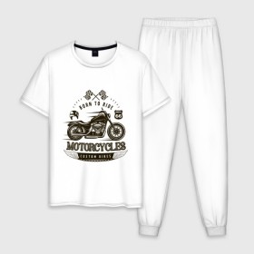 Мужская пижама хлопок с принтом Custom bikes в городе Новоалтайск, 100% хлопок | брюки и футболка прямого кроя, без карманов, на брюках мягкая резинка на поясе и по низу штанин
 | кости | мото | мототехника | мотоцикл | скелет | череп