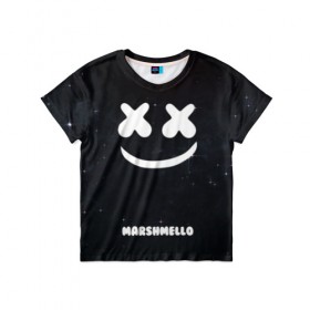Детская футболка 3D с принтом Marshmello Cosmos в городе Новоалтайск, 100% гипоаллергенный полиэфир | прямой крой, круглый вырез горловины, длина до линии бедер, чуть спущенное плечо, ткань немного тянется | dj | marshmello | usa | америка | клубная музыка | мармело | маршмелло | маршмеллоу | музыка | музыкант