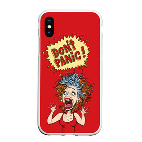 Чехол для iPhone XS Max матовый с принтом Dont panic в городе Новоалтайск, Силикон | Область печати: задняя сторона чехла, без боковых панелей | Тематика изображения на принте: colored | comic | drawing | eyes | hair | horror | mouth | no | open | panic | pop art | protruding | retro | screaming | sticking out | woman | волосы | выпученные | глаза | дыбом | женщина | комикс | кричит | нет | открытый | паника | поп арт | ретро | 
