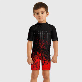 Детский купальный костюм 3D с принтом DEATH STRANDING в городе Новоалтайск, Полиэстер 85%, Спандекс 15% | застежка на молнии на спине | bridges | death stranding | fragile express | games | kojima | kojima productions | logo | ludens | игры | кодзима | лого | люденс