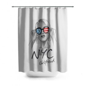 Штора 3D для ванной с принтом NYC girlfriend в городе Новоалтайск, 100% полиэстер | плотность материала — 100 г/м2. Стандартный размер — 146 см х 180 см. По верхнему краю — пластиковые люверсы для креплений. В комплекте 10 пластиковых колец | beautiful | blonde | city | flag | girl | girlfriend | new york | reflection | stars | stripes | usa | блондинка | город | девушка | звезды | красивая | нью йорк | отражение | очки | подруга | полосы | сша | флаг