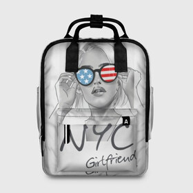 Женский рюкзак 3D с принтом NYC girlfriend в городе Новоалтайск, 100% полиэстер | лямки с регулируемой длиной, сверху ручки, чтобы рюкзак нести как сумку. Основное отделение закрывается на молнию, как и внешний карман. Внутри два дополнительных кармана, один из которых закрывается на молнию. По бокам два дополнительных кармашка, куда поместится маленькая бутылочка
 | Тематика изображения на принте: beautiful | blonde | city | flag | girl | girlfriend | new york | reflection | stars | stripes | usa | блондинка | город | девушка | звезды | красивая | нью йорк | отражение | очки | подруга | полосы | сша | флаг
