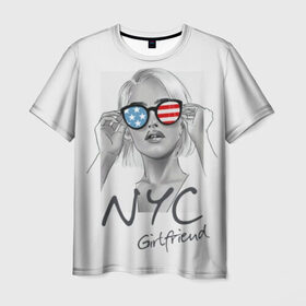 Мужская футболка 3D с принтом NYC girlfriend в городе Новоалтайск, 100% полиэфир | прямой крой, круглый вырез горловины, длина до линии бедер | beautiful | blonde | city | flag | girl | girlfriend | new york | reflection | stars | stripes | usa | блондинка | город | девушка | звезды | красивая | нью йорк | отражение | очки | подруга | полосы | сша | флаг