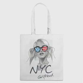 Сумка 3D повседневная с принтом NYC girlfriend в городе Новоалтайск, 100% полиэстер | Плотность: 200 г/м2; Размер: 34×35 см; Высота лямок: 30 см | beautiful | blonde | city | flag | girl | girlfriend | new york | reflection | stars | stripes | usa | блондинка | город | девушка | звезды | красивая | нью йорк | отражение | очки | подруга | полосы | сша | флаг