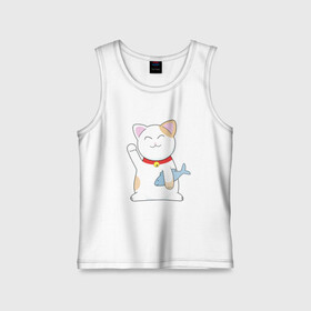 Детская майка хлопок с принтом Манэки-нэко в городе Новоалтайск,  |  | cat | maneki | maneki neko | neko | денежный кот | зовущая кошка | кот | кот счастья | кот удачи | котенок | котэ | кошка | манеки | манэки нэко | манящий кот | нэко | приглашающий кот | удача