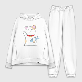 Женский костюм хлопок Oversize с принтом Манэки нэко в городе Новоалтайск,  |  | cat | maneki | maneki neko | neko | денежный кот | зовущая кошка | кот | кот счастья | кот удачи | котенок | котэ | кошка | манеки | манэки нэко | манящий кот | нэко | приглашающий кот | удача