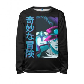 Детский лонгслив 3D с принтом JoJo Bizarre Adventure в городе Новоалтайск, 100% полиэстер | длинные рукава, круглый вырез горловины, полуприлегающий силуэт
 | anime | aureo | jojo | jojos | jojos bizarre adventure | vento | боевик | джоджо | иероглиф | манга | приключения | стиль | ужасы | фэнтези | япония