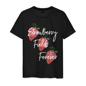 Мужская футболка хлопок с принтом Strawberry Fields в городе Новоалтайск, 100% хлопок | прямой крой, круглый вырез горловины, длина до линии бедер, слегка спущенное плечо. | Тематика изображения на принте: beatles | forever | strawberry | the beatles | битлз | джон леннон | леннон | форевер | ягода