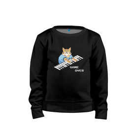 Детский свитшот хлопок с принтом IT CROWD 8 bit cat в городе Новоалтайск, 100% хлопок | круглый вырез горловины, эластичные манжеты, пояс и воротник | Тематика изображения на принте: 8 bit cat | 8 бит кот | cat | game | game over | it crowd | old gamer | компьютерщики | котики | котэ | майка роя