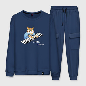 Мужской костюм хлопок с принтом IT CROWD 8 bit cat в городе Новоалтайск, 100% хлопок | на свитшоте круглая горловина, мягкая резинка по низу. Брюки заужены к низу, на них два вида карманов: два “обычных” по бокам и два объемных, с клапанами, расположенные ниже линии бедра. Брюки с мягкой трикотажной резинкой на поясе и по низу штанин. В поясе для дополнительного комфорта — широкие завязки | 8 bit cat | 8 бит кот | cat | game | game over | it crowd | old gamer | компьютерщики | котики | котэ | майка роя