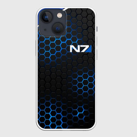 Чехол для iPhone 13 mini с принтом MASS EFFECT N7 | МАСС ЭФФЕКТ Н7 в городе Новоалтайск,  |  | blue | n7 | neon | броня | костюм | масс эффект | н7 | неон | синий | соты | стальная броня | стальные соты | шепард