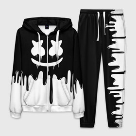 Мужской костюм 3D с принтом MARSHMELLO в городе Новоалтайск, 100% полиэстер | Манжеты и пояс оформлены тканевой резинкой, двухслойный капюшон со шнурком для регулировки, карманы спереди | black  white | colors | dj | marshmello | paints | usa | америка | клубная музыка | краски | маршмелло | музыка | музыкант