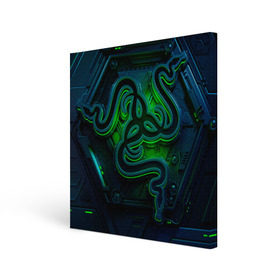 Холст квадратный с принтом RAZER в городе Новоалтайск, 100% ПВХ |  | game | razer | texture | зеленый | игровое лого | игромания | игры | рэйзер | текстуры