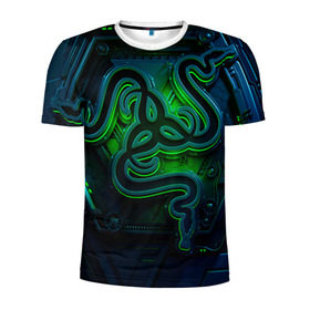 Мужская футболка 3D спортивная с принтом RAZER в городе Новоалтайск, 100% полиэстер с улучшенными характеристиками | приталенный силуэт, круглая горловина, широкие плечи, сужается к линии бедра | game | razer | texture | зеленый | игровое лого | игромания | игры | рэйзер | текстуры