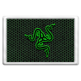 Магнит 45*70 с принтом RAZER в городе Новоалтайск, Пластик | Размер: 78*52 мм; Размер печати: 70*45 | game | razer | texture | зеленый | игровое лого | игромания | игры | рэйзер | текстуры