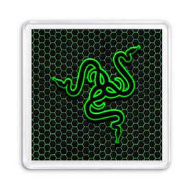Магнит 55*55 с принтом RAZER в городе Новоалтайск, Пластик | Размер: 65*65 мм; Размер печати: 55*55 мм | game | razer | texture | зеленый | игровое лого | игромания | игры | рэйзер | текстуры