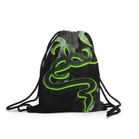 Рюкзак-мешок 3D с принтом RAZER в городе Новоалтайск, 100% полиэстер | плотность ткани — 200 г/м2, размер — 35 х 45 см; лямки — толстые шнурки, застежка на шнуровке, без карманов и подкладки | game | razer | texture | зеленый | игровое лого | игромания | игры | рэйзер | текстуры
