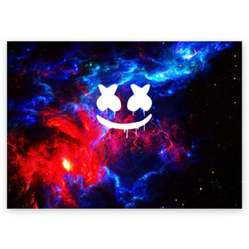 Поздравительная открытка с принтом MARSHMELLO SPACE в городе Новоалтайск, 100% бумага | плотность бумаги 280 г/м2, матовая, на обратной стороне линовка и место для марки
 | Тематика изображения на принте: dj | galaxy | marshmello | space | star
nebula | usa | абстракция | америка | вселенная | галактика | звезда | звезды | клубная музыка | космический | маршмелло | музыка | музыкант | планеты