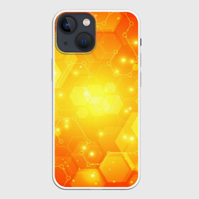 Чехол для iPhone 13 mini с принтом ОРАНЖЕВЫЕ СОТЫ в городе Новоалтайск,  |  | abstraction | cyber | cyberpunk | future | geometry | hexagon | neon | techno | texture | абстракция | броня | геометрия | кибер | краски | неон | неоновый | сетка | соты | стальная броня | стальные соты | текстура | шестигранники
