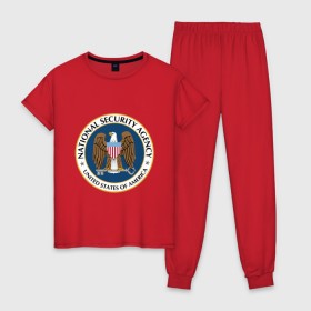 Женская пижама хлопок с принтом NSA. National Security Agency в городе Новоалтайск, 100% хлопок | брюки и футболка прямого кроя, без карманов, на брюках мягкая резинка на поясе и по низу штанин | agency | america | national | nsa | of | security | states | united | usa | агентство | америки | безопасности | национальной | разведывательное | соединённые | сообщество | сша | штаты