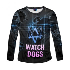 Женский лонгслив 3D с принтом WATCH DOGS в городе Новоалтайск, 100% полиэстер | длинные рукава, круглый вырез горловины, полуприлегающий силуэт | action | ct os | ded sec | fox | game | gamer | glitch | hacker | player | watch dogs | watch dogs 2 | глитч | знак лиса | игра | компьютерная игра | маркус | хакер