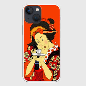 Чехол для iPhone 13 mini с принтом Японка в городе Новоалтайск,  |  | brunette | ceremony | culture | east | flowers | geisha | hairstyle | japan | japanese woman | kimono | makeup | tea | traditions | брюнетка | восток | кимоно | культура | макияж | прическа | традиции | цветы | церемония | чай | чайная | япония | 