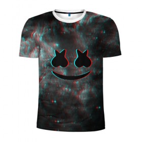 Мужская футболка 3D спортивная с принтом Marshmello GLITCH в городе Новоалтайск, 100% полиэстер с улучшенными характеристиками | приталенный силуэт, круглая горловина, широкие плечи, сужается к линии бедра | 