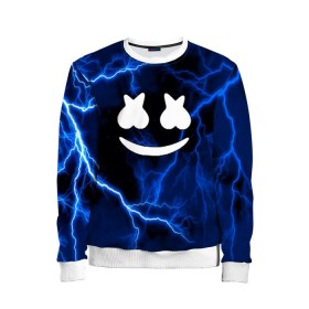 Детский свитшот 3D с принтом Marshmello STORM в городе Новоалтайск, 100% полиэстер | свободная посадка, прямой крой, мягкая тканевая резинка на рукавах и понизу свитшота | christopher comstock | dj | marshmello | music | диджей | клубная музыка | клубняк | крис комсток | логотип | маршмеллоу | музыка