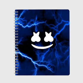 Тетрадь с принтом Marshmello STORM в городе Новоалтайск, 100% бумага | 48 листов, плотность листов — 60 г/м2, плотность картонной обложки — 250 г/м2. Листы скреплены сбоку удобной пружинной спиралью. Уголки страниц и обложки скругленные. Цвет линий — светло-серый
 | christopher comstock | dj | marshmello | music | диджей | клубная музыка | клубняк | крис комсток | логотип | маршмеллоу | музыка