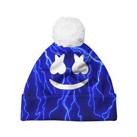 Шапка 3D c помпоном с принтом Marshmello в городе Новоалтайск, 100% полиэстер | универсальный размер, печать по всей поверхности изделия | christopher comstock | dj | marshmello | music | диджей | клубная музыка | клубняк | крис комсток | логотип | маршмеллоу | музыка